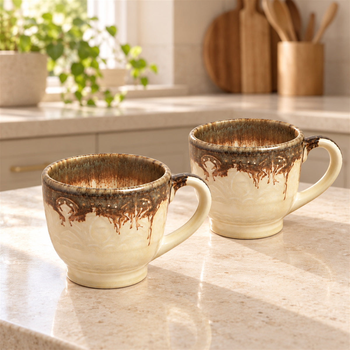 Coffee Mugs Set | Cream - Brown | 350 ml
