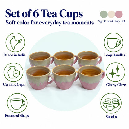 Coffee Mugs Set of 6 | Pink - Brown | 220 ml