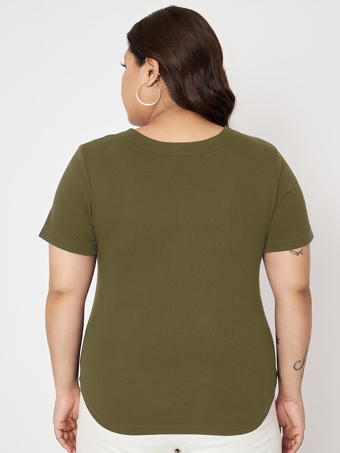 Plus Size V-Neck Cotton T-shirt