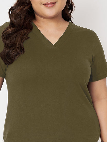 Plus Size V-Neck Cotton T-shirt