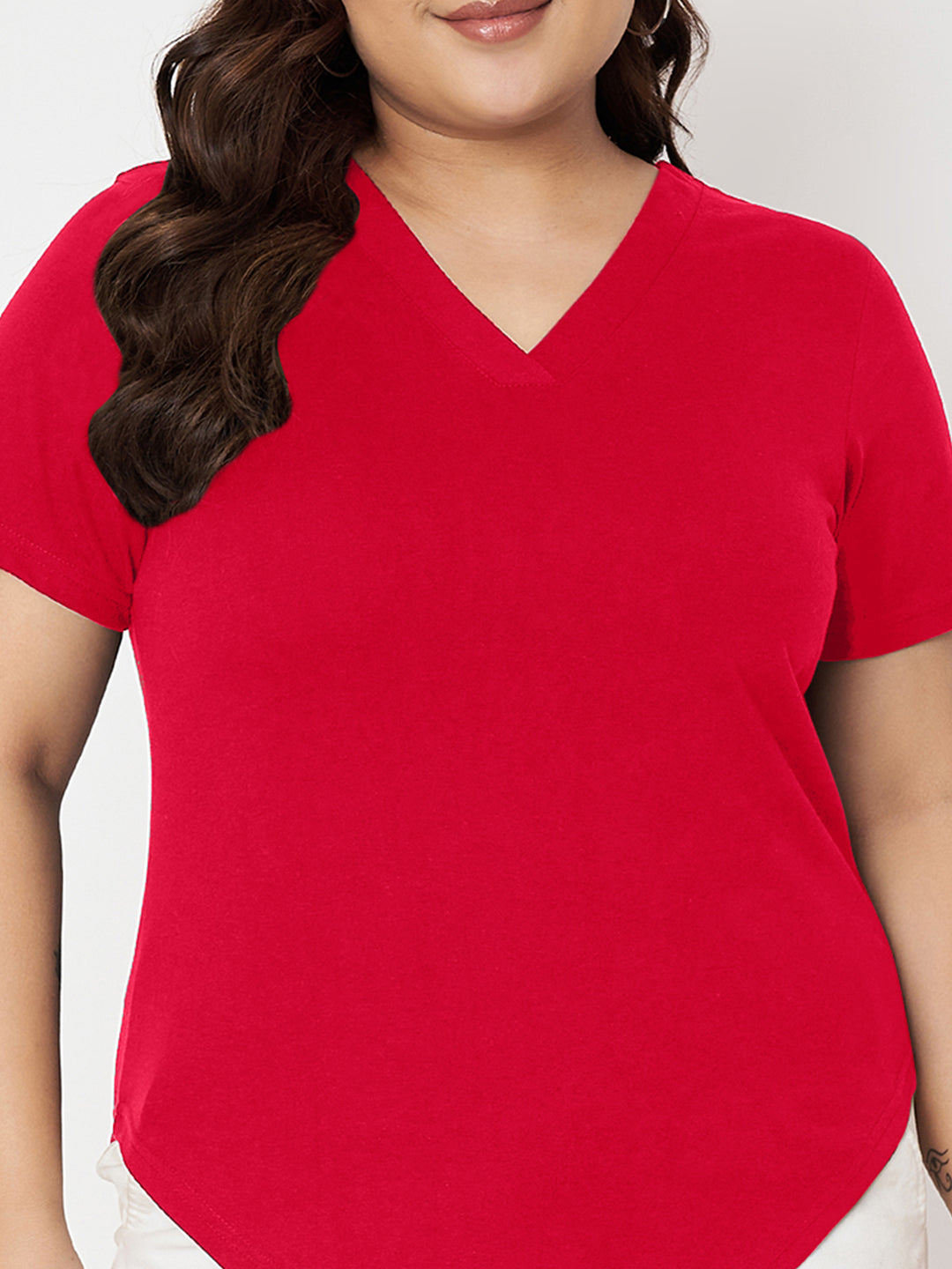 Plus Size V-Neck Cotton T-shirt
