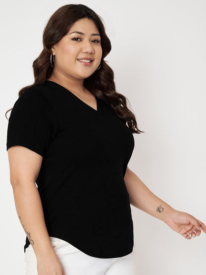 Plus Size V-Neck Cotton T-shirt