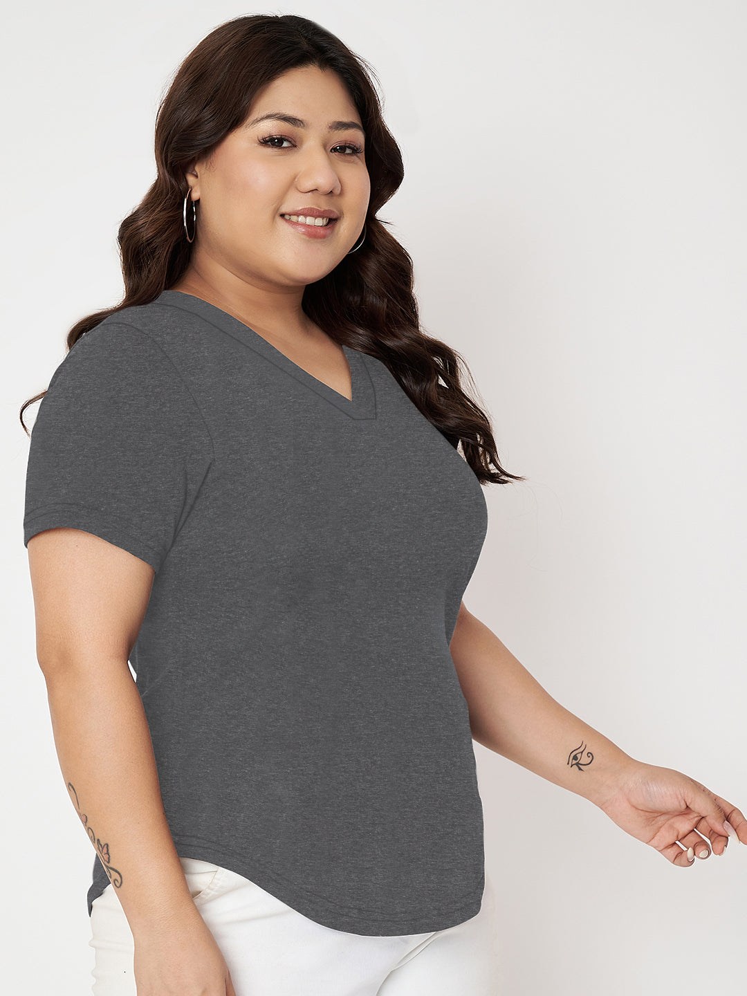 Plus Size V-Neck Cotton T-shirt