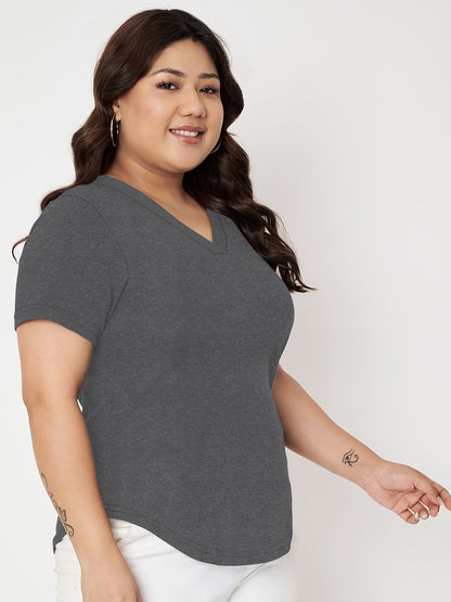 Plus Size V-Neck Cotton T-shirt
