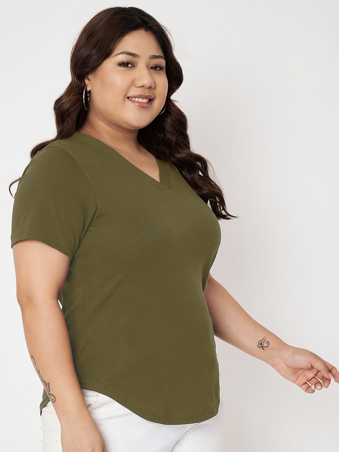 Plus Size V-Neck Cotton T-shirt