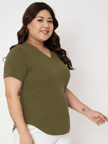 Plus Size V-Neck Cotton T-shirt