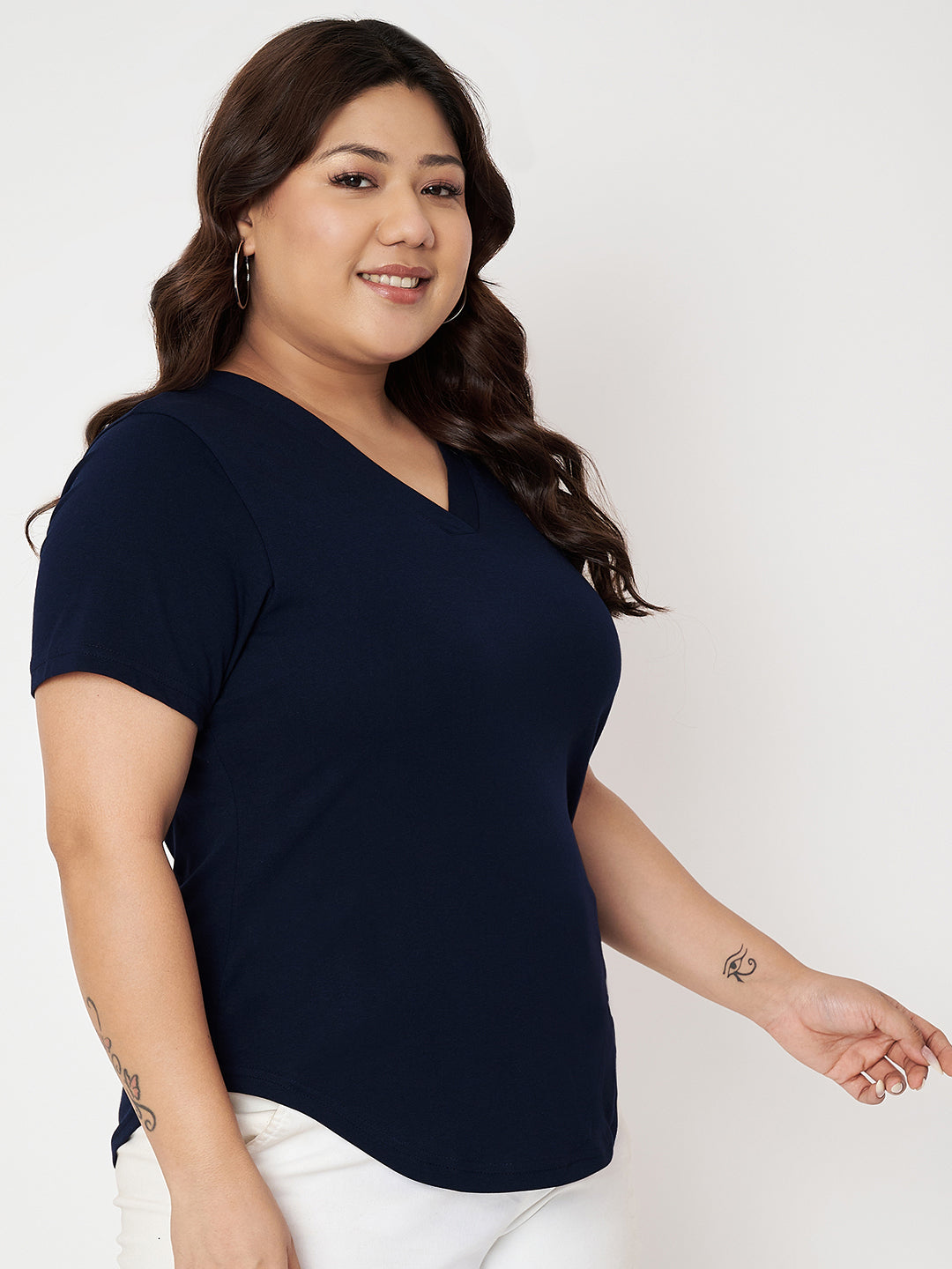 Plus Size V-Neck Cotton T-shirt