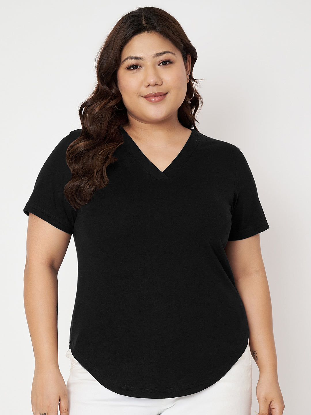 Plus Size V-Neck Cotton T-shirt