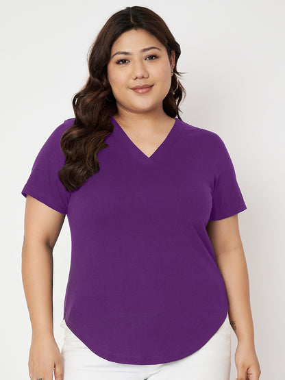 Plus Size V-Neck Cotton T-shirt