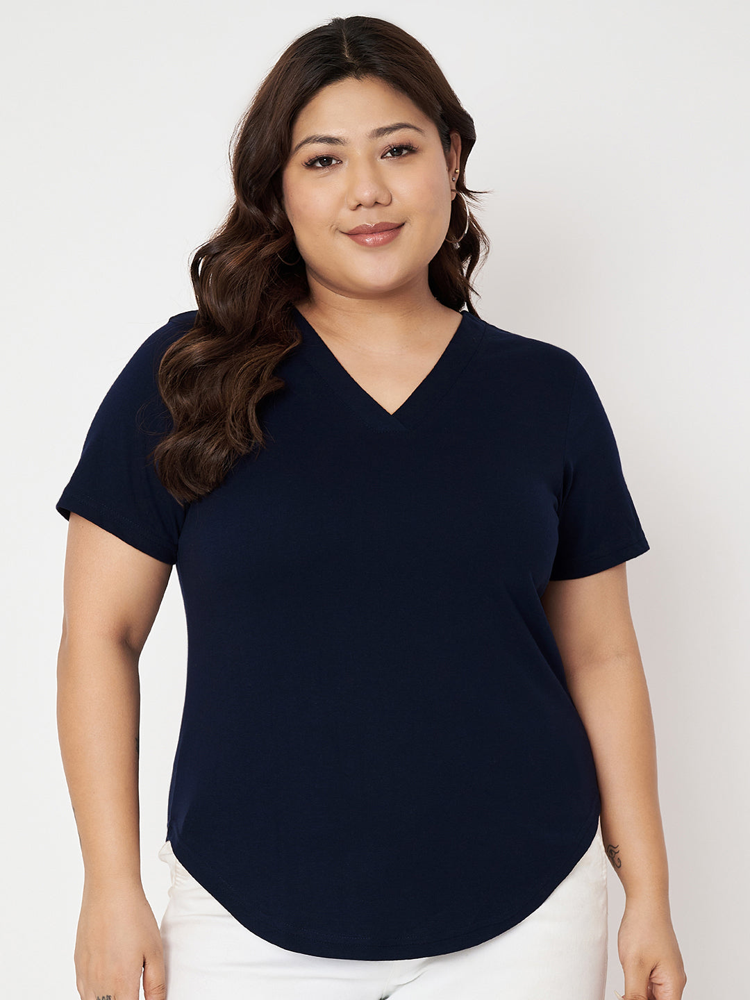 Plus Size V-Neck Cotton T-shirt