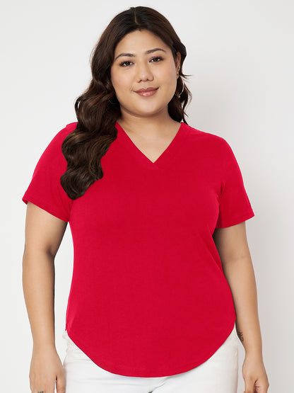 Plus Size V-Neck Cotton T-shirt