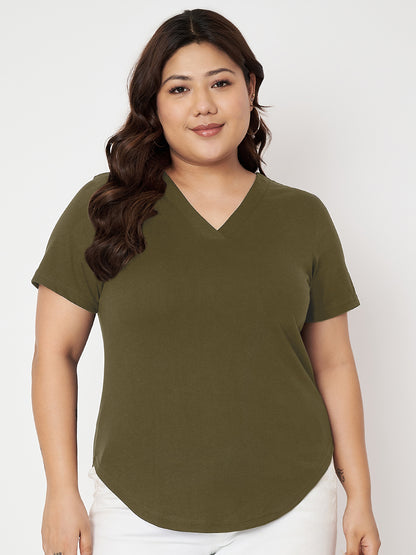 Plus Size V-Neck Cotton T-shirt