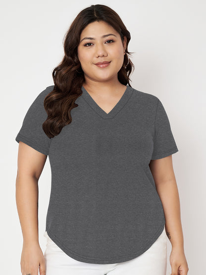 Plus Size V-Neck Cotton T-shirt