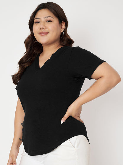 Plus Size V-Neck Cotton T-shirt