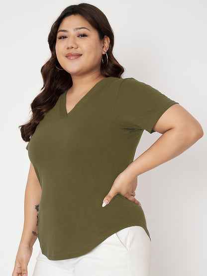 Plus Size V-Neck Cotton T-shirt