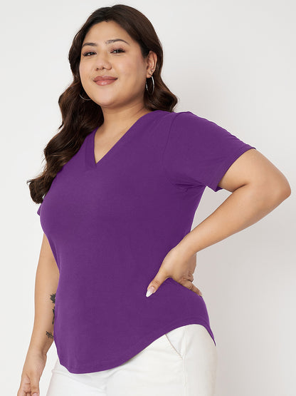 Plus Size V-Neck Cotton T-shirt
