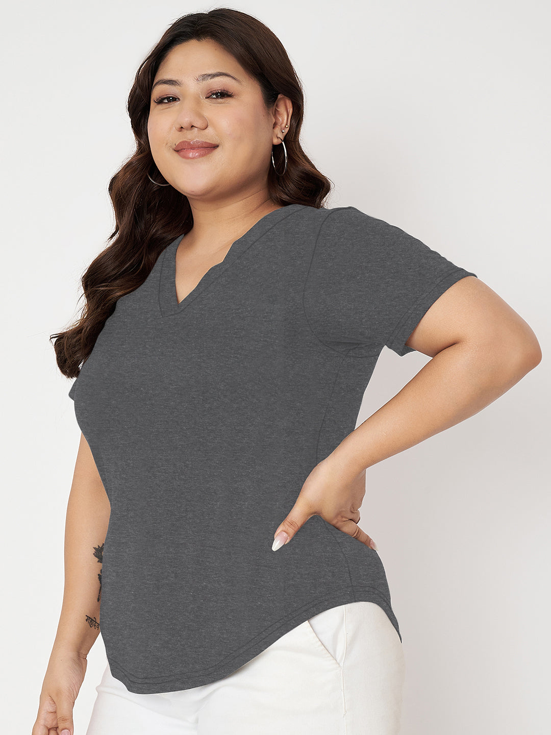Plus Size V-Neck Cotton T-shirt
