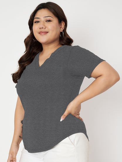 Plus Size V-Neck Cotton T-shirt