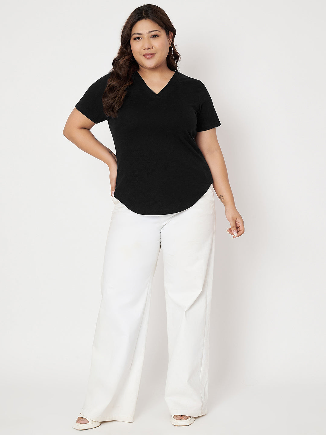 Plus Size V-Neck Cotton T-shirt