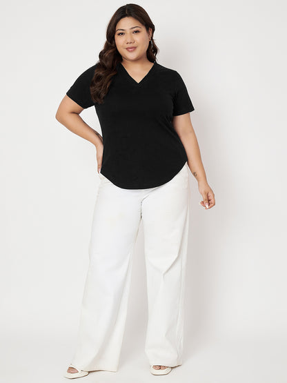 Plus Size V-Neck Cotton T-shirt