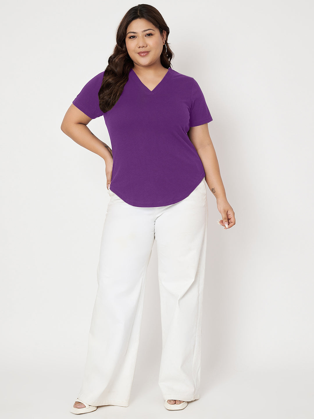 Plus Size V-Neck Cotton T-shirt