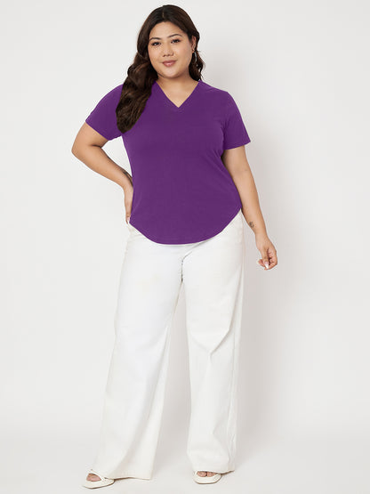 Plus Size V-Neck Cotton T-shirt