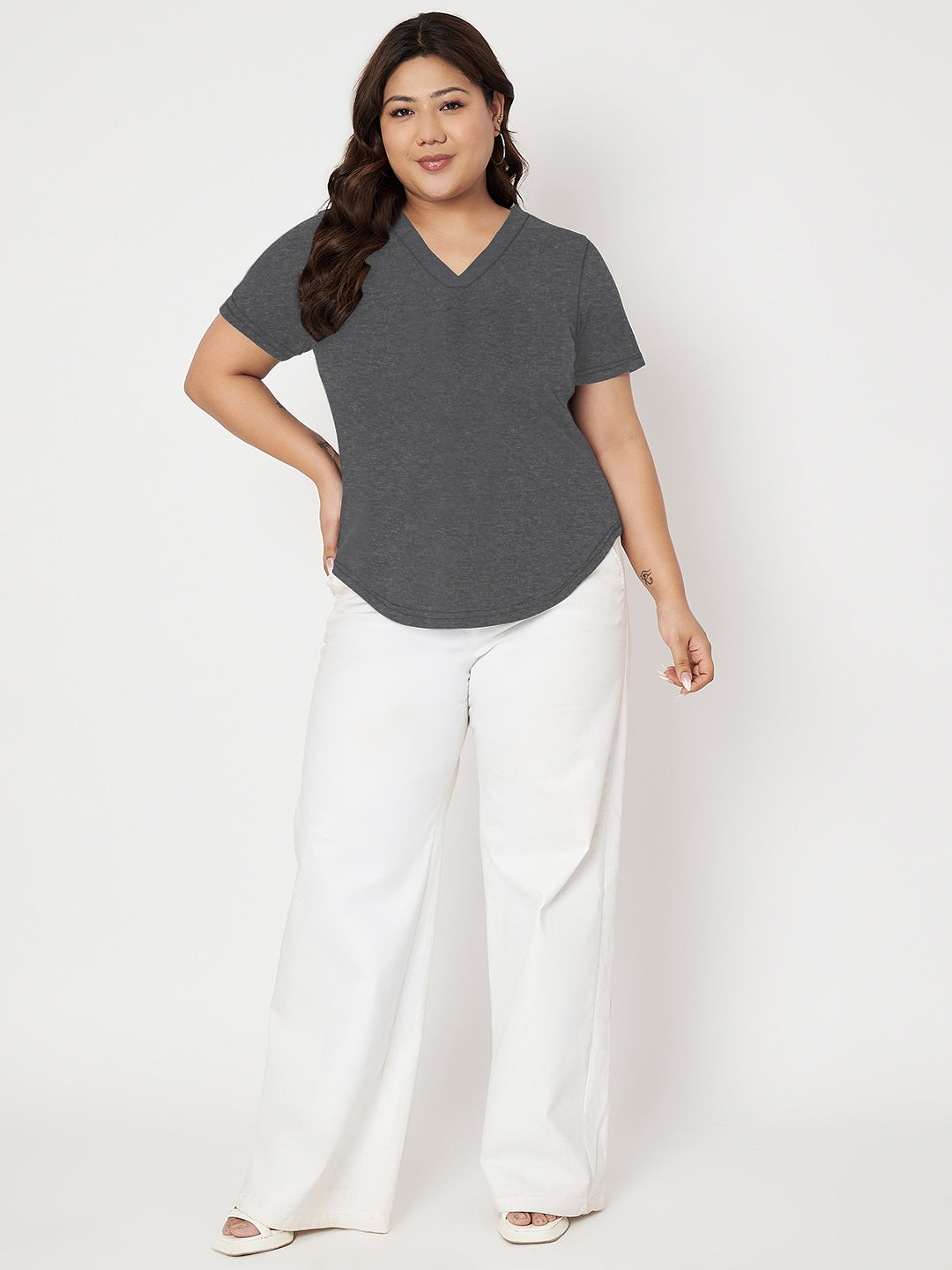 Plus Size V-Neck Cotton T-shirt