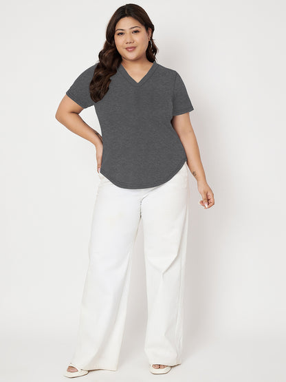 Plus Size V-Neck Cotton T-shirt