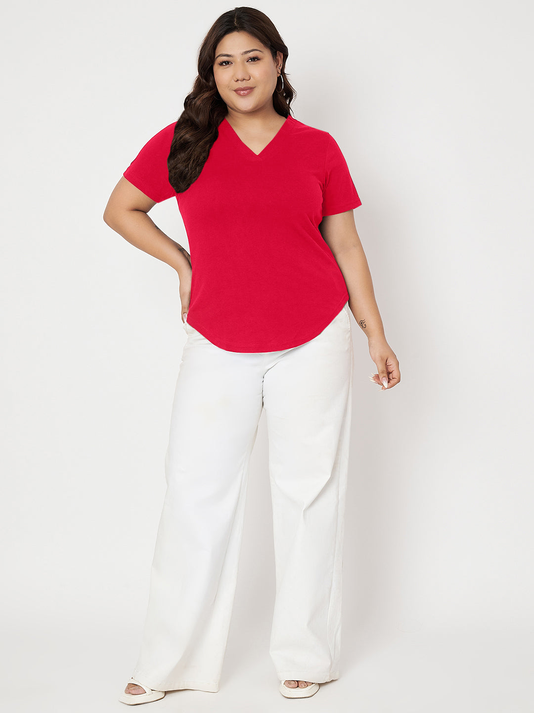 Plus Size V-Neck Cotton T-shirt