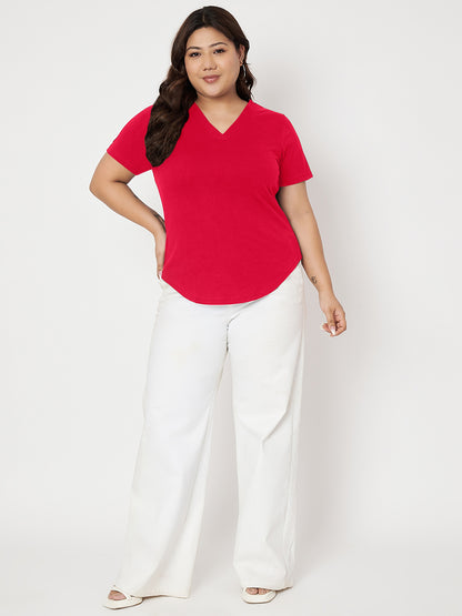 Plus Size V-Neck Cotton T-shirt