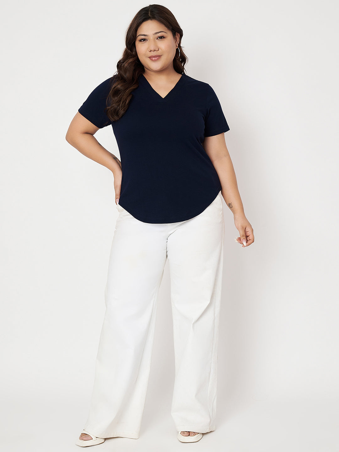 Plus Size V-Neck Cotton T-shirt