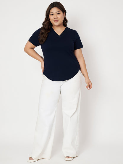 Plus Size V-Neck Cotton T-shirt