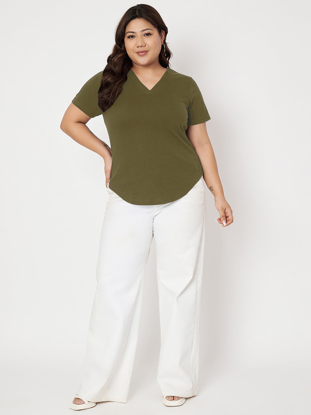 Plus Size V-Neck Cotton T-shirt