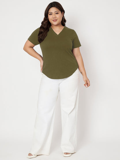 Plus Size V-Neck Cotton T-shirt