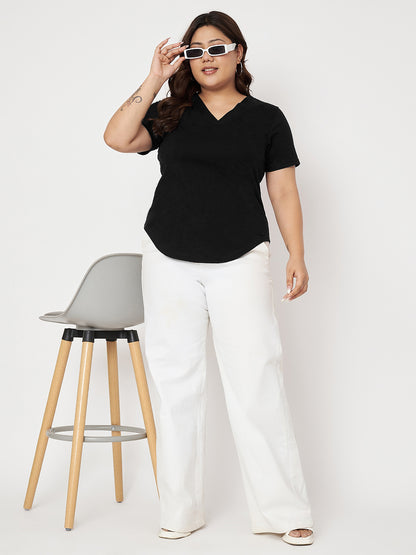 Plus Size V-Neck Cotton T-shirt