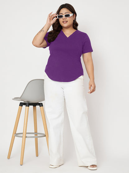 Plus Size V-Neck Cotton T-shirt