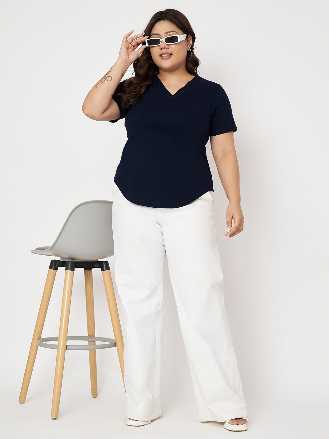 Plus Size V-Neck Cotton T-shirt