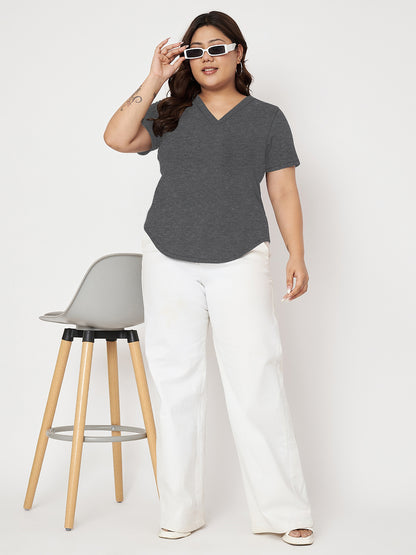 Plus Size V-Neck Cotton T-shirt