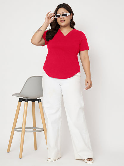 Plus Size V-Neck Cotton T-shirt