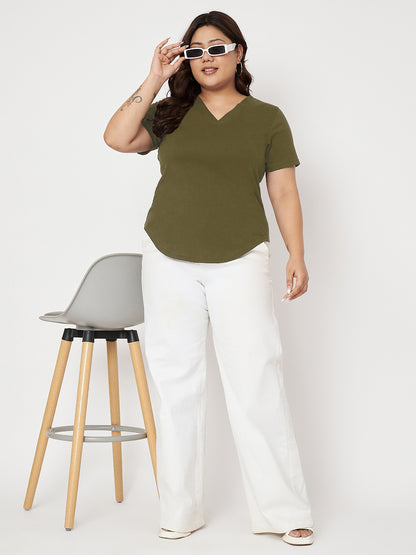 Plus Size V-Neck Cotton T-shirt