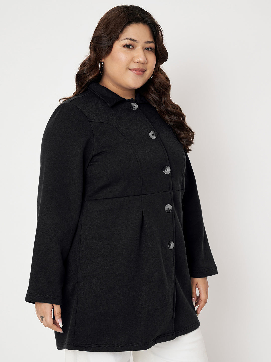 Women Plus Size Single Breasted Hip Length Overcoat