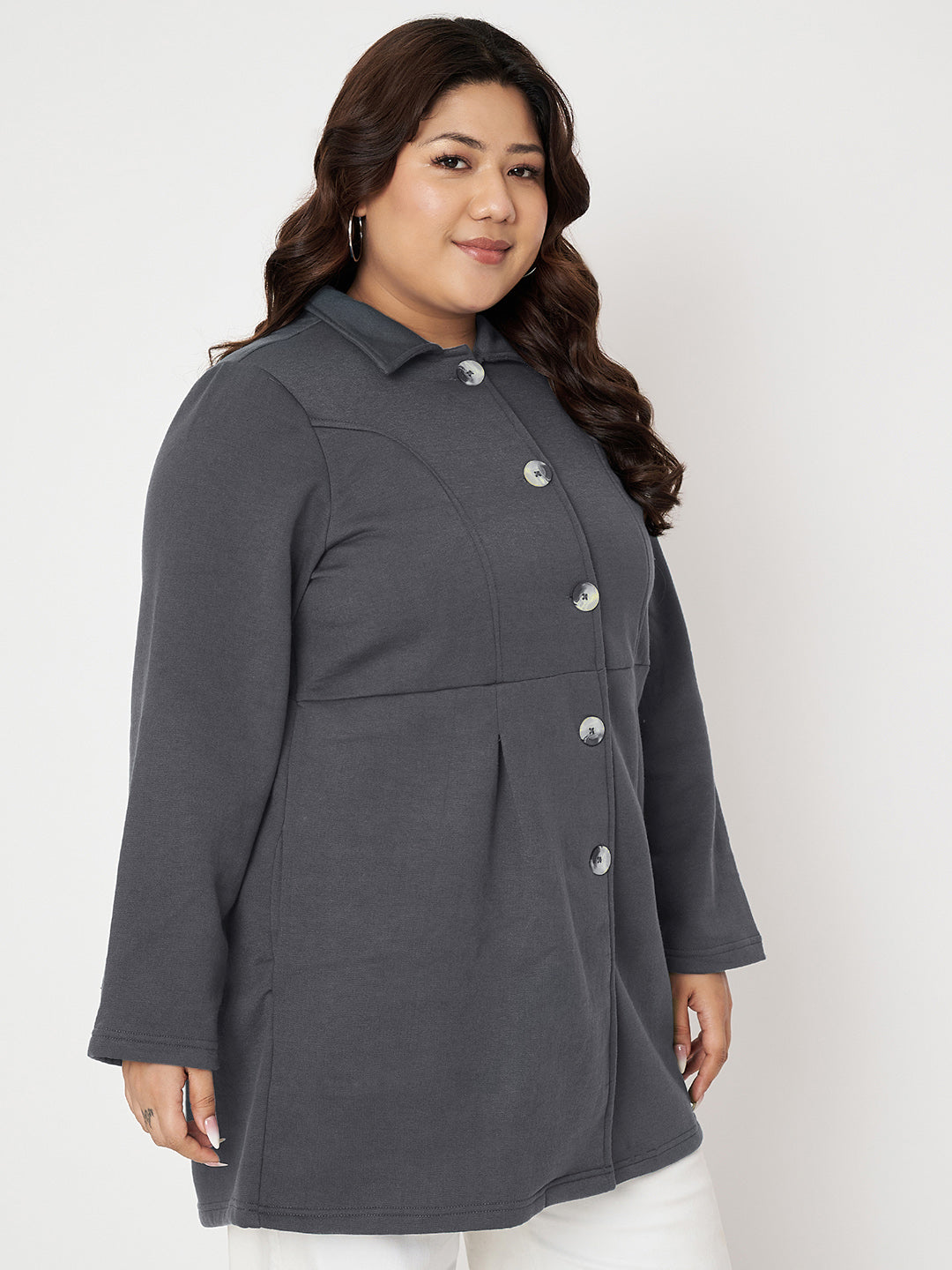 Women Plus Size Single Breasted Hip Length Overcoat