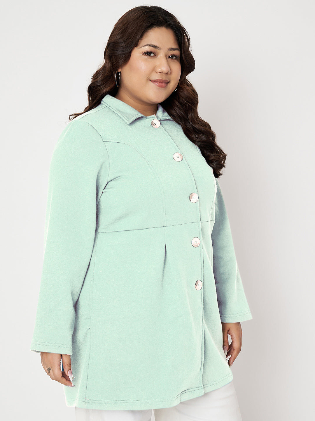 Women Plus Size Single Breasted Hip Length Overcoat