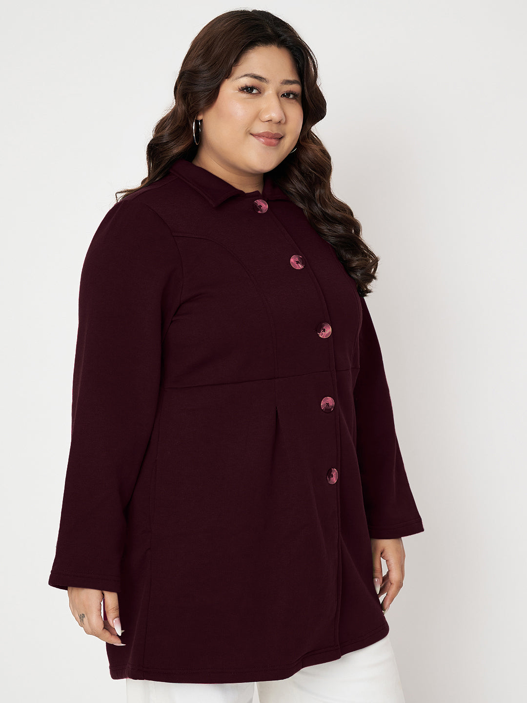 Women Plus Size Single Breasted Hip Length Overcoat