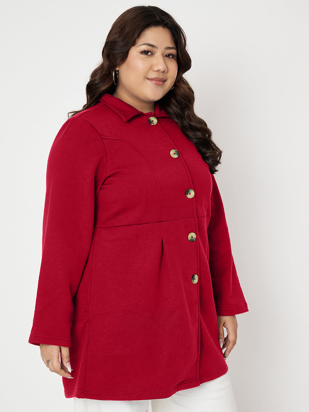 Women Plus Size Single Breasted Hip Length Overcoat