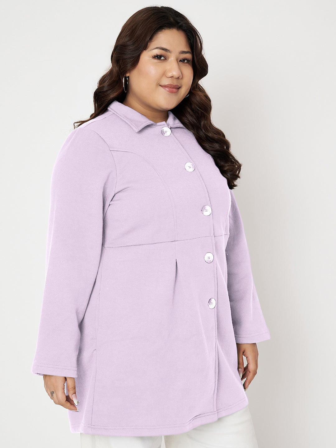 Women Plus Size Single Breasted Hip Length Overcoat