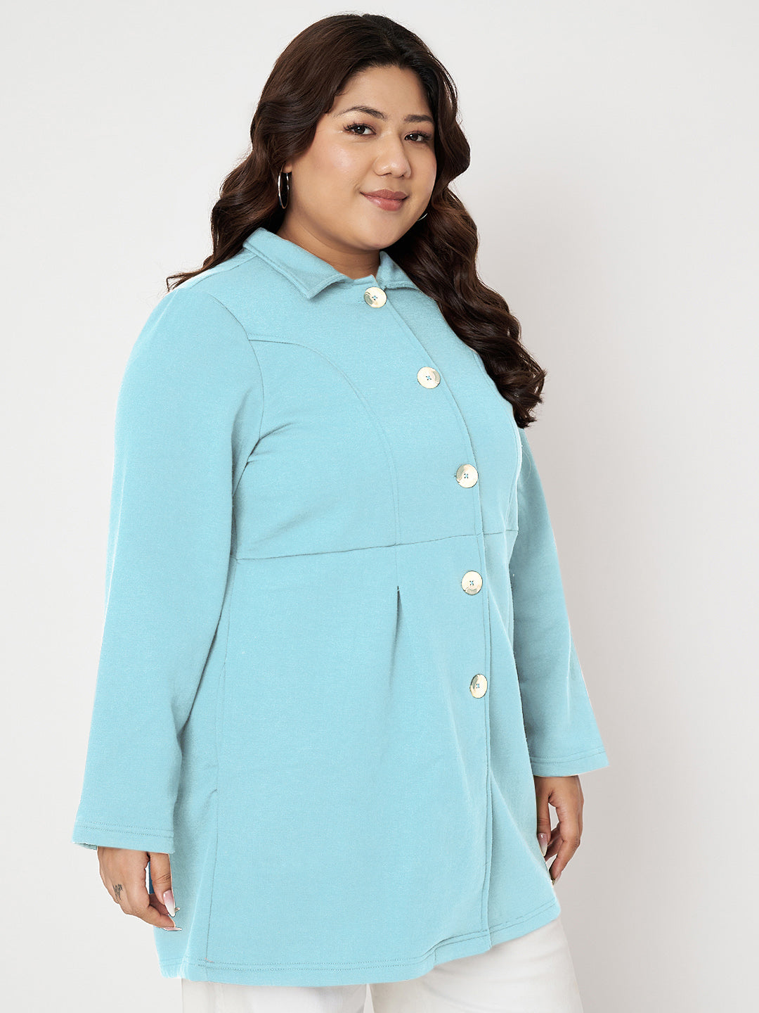 Women Plus Size Single Breasted Hip Length Overcoat