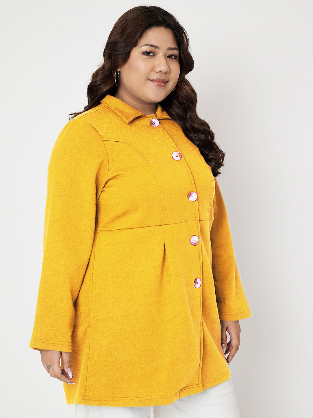 Women Plus Size Single Breasted Hip Length Overcoat