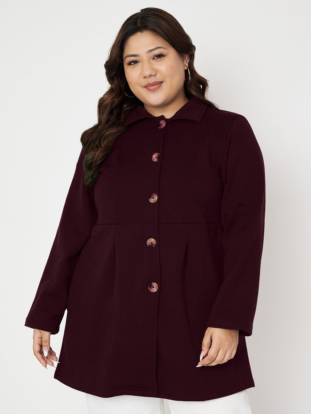 Women Plus Size Single Breasted Hip Length Overcoat