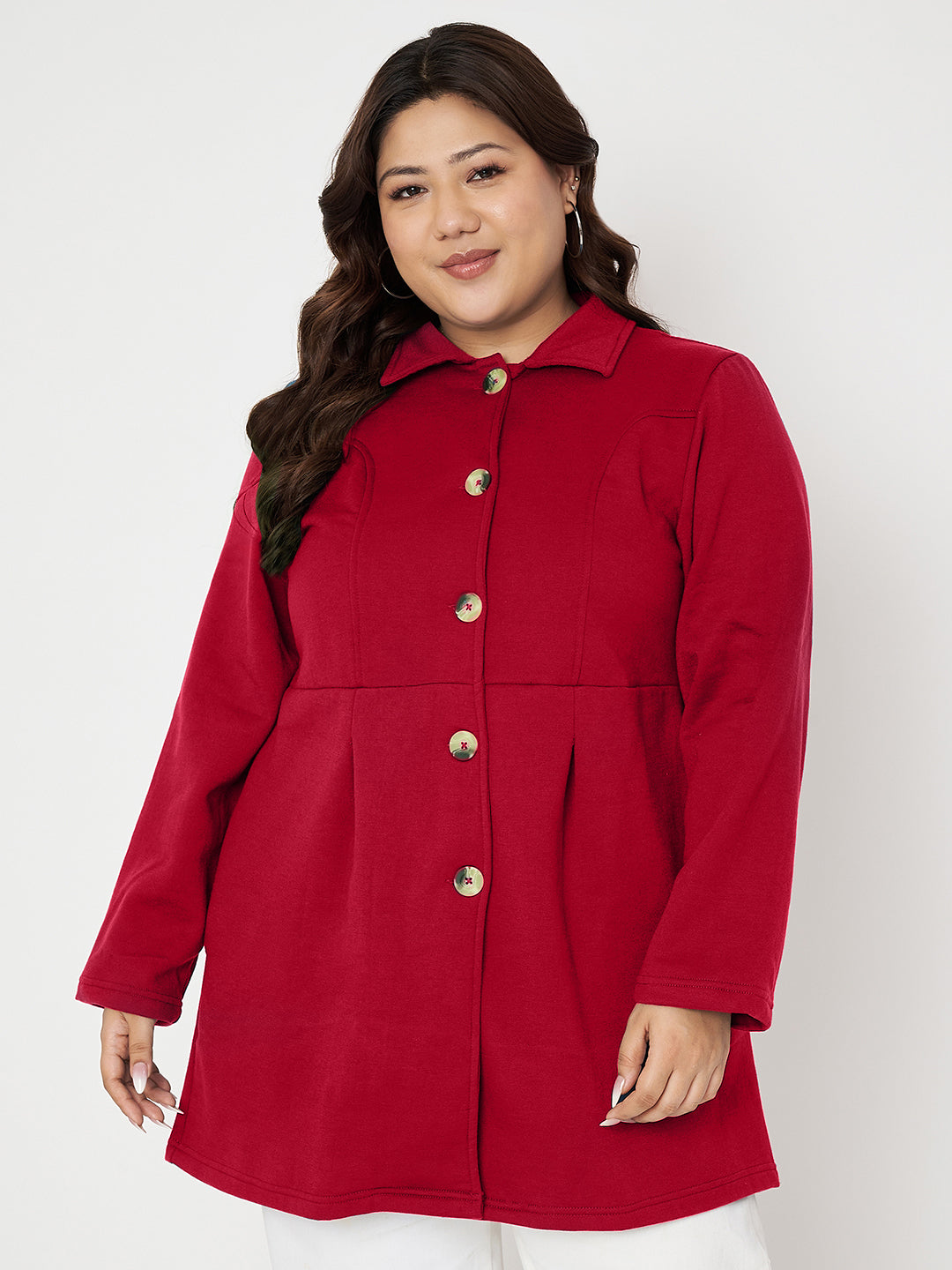 Women Plus Size Single Breasted Hip Length Overcoat